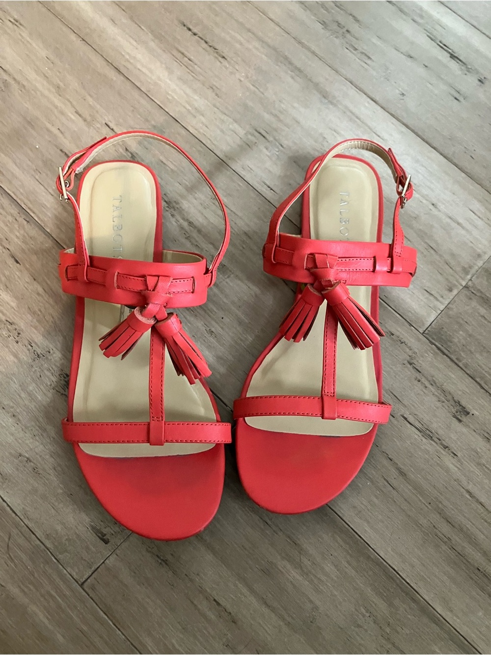 Talbots orange sling back leather flat sandals. Size 8